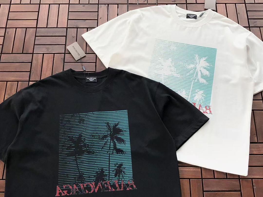 Black White Teal Logo Balenciaga T-Shirt
