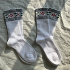 White Crew Socks with Ethnic Pattern Cuff