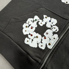 Rhinestone Cotton Wreath Zip Hoodie