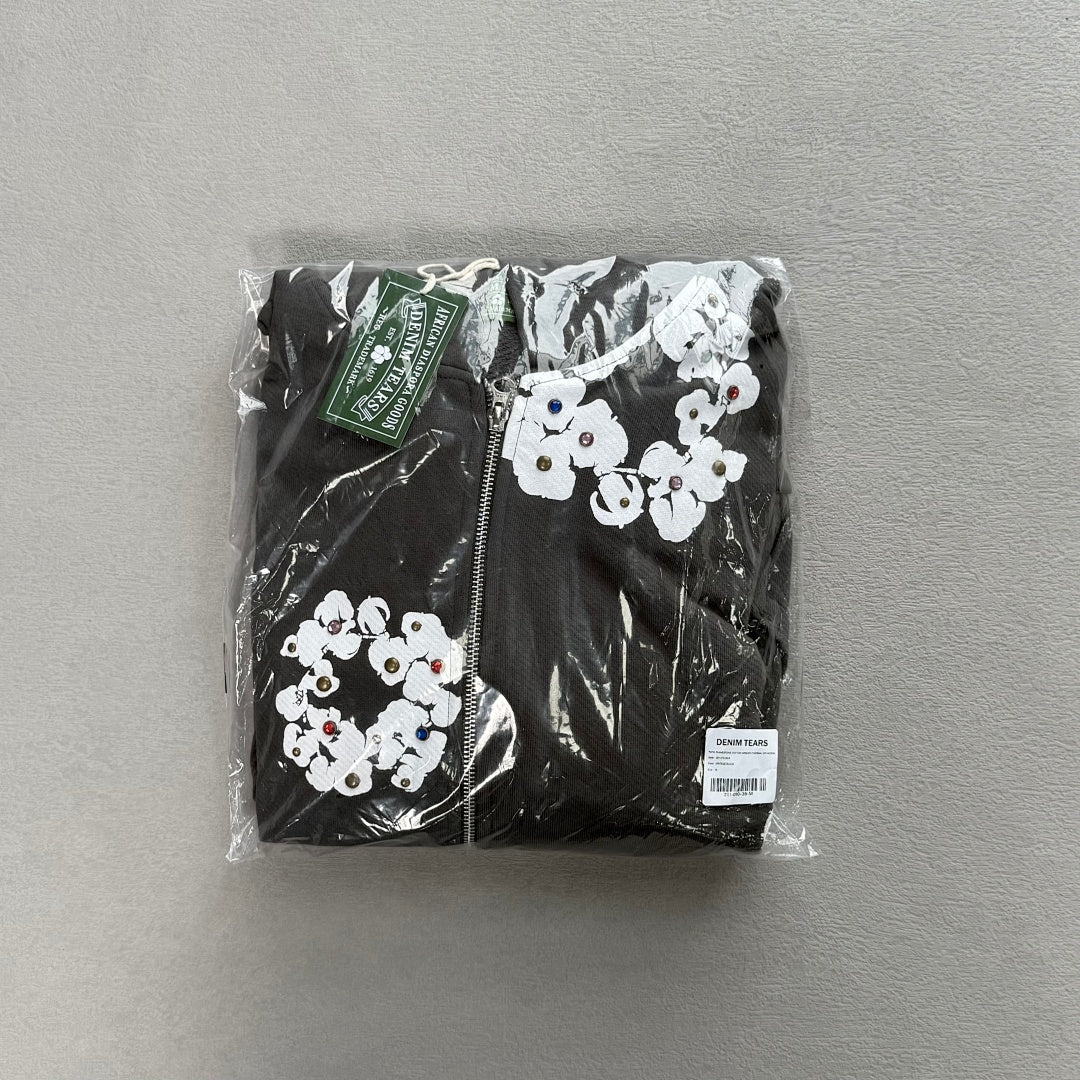 Rhinestone Cotton Wreath Zip Hoodie