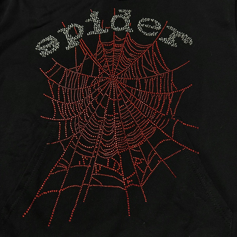 Sp5Der Rhinestone Logo Hoodie Black