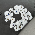 Rhinestone Cotton Wreath Zip Hoodie