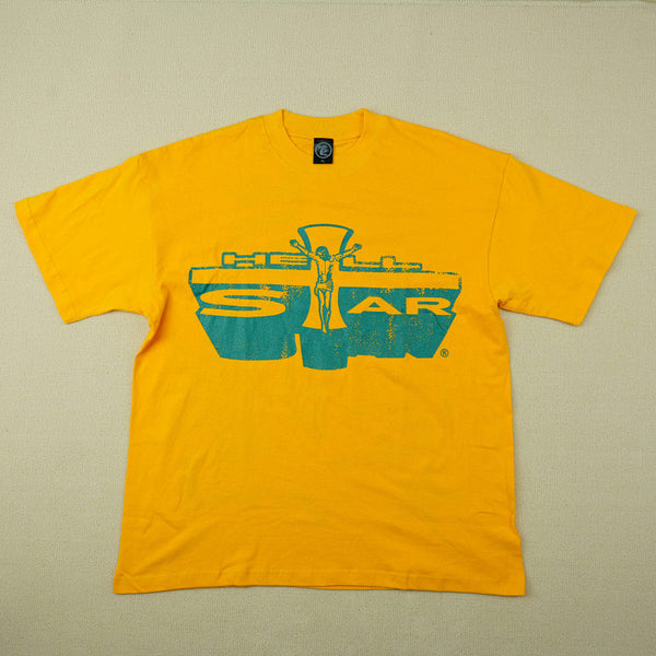 Hellstar Studios Jesus Emblem Short Sleeve Tee Shirt Yellow