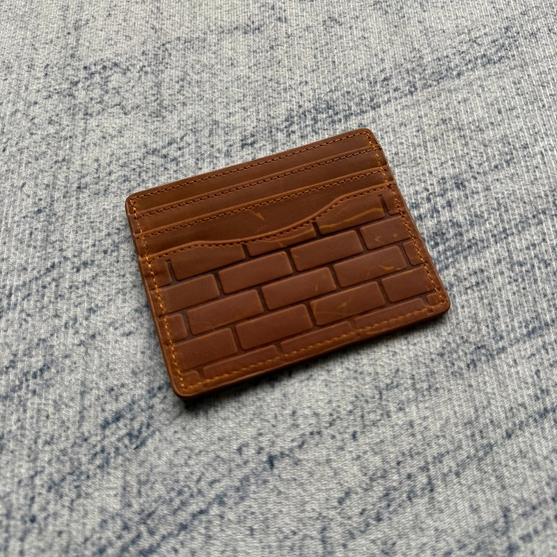 Unknown Brand Brick-Embossed Leather Belt Set - Tan/Cognac