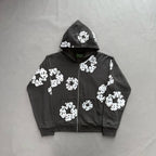 Rhinestone Cotton Wreath Zip Hoodie