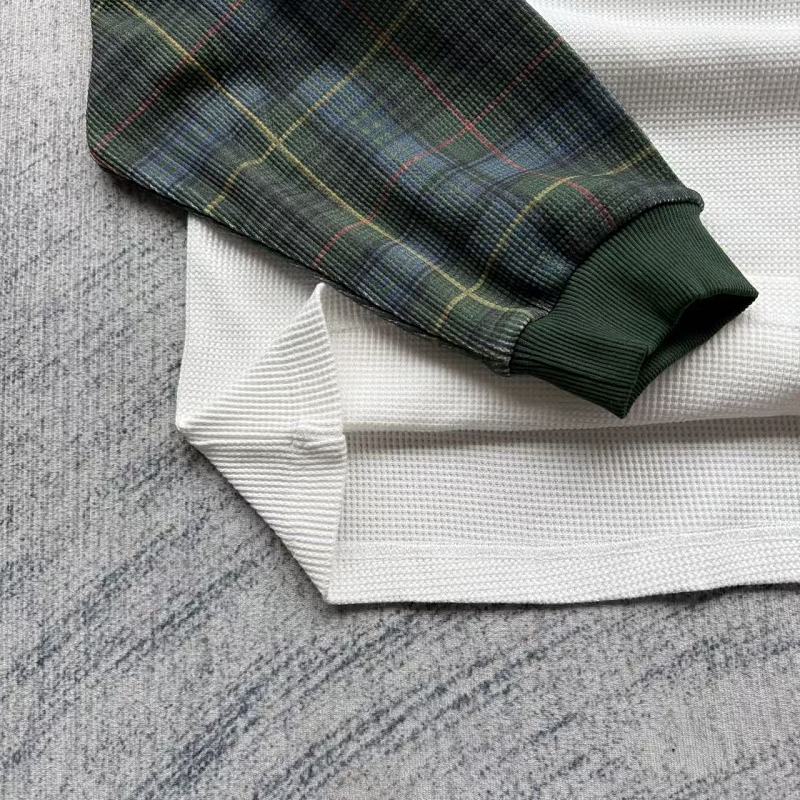 Unknown Brand Raglan Long Sleeve Thermal Shirt - White/Green Plaid