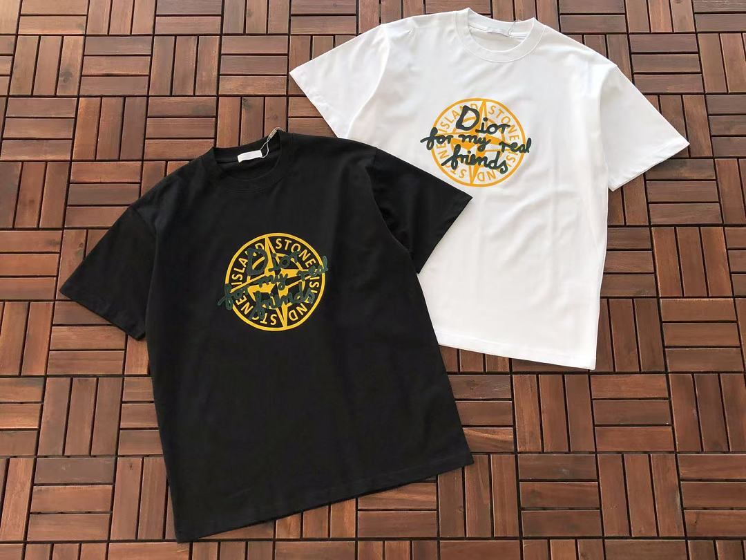 Black White Compass Stone Island Dior T-Shirt