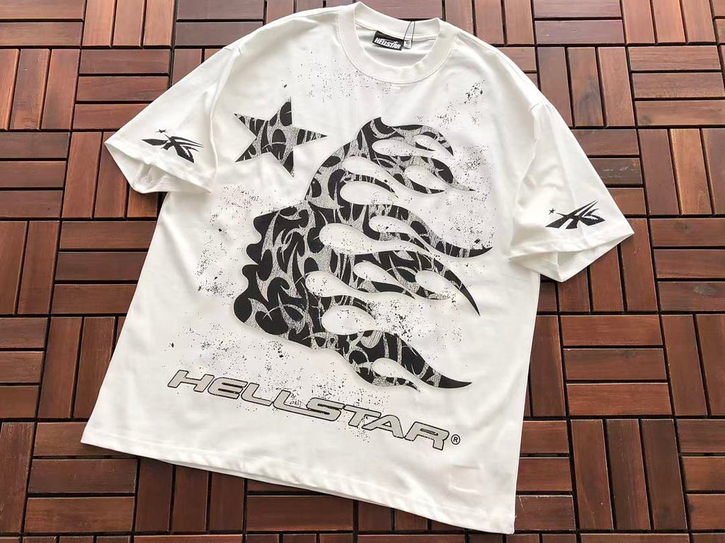 White Black Flame Graphic Hellstar T-Shirt