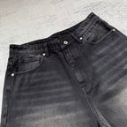 Black Washed Denim Shorts - Tiger/Sakura Embroidery