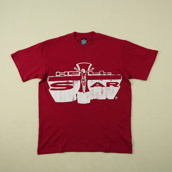 Hellstar Studios Jesus Emblem Short Sleeve Tee Shirt Blood Red