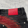 Unknown Brand Black Washed Denim Jeans - Red Dragon Embroidery