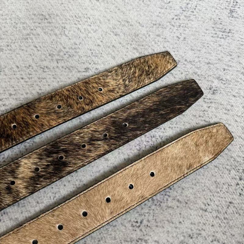 Unknown Brand Cowhide Hair-On Belt - Tan/Brown