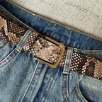 Snakeskin-Embossed Belt - Taupe/Brown
