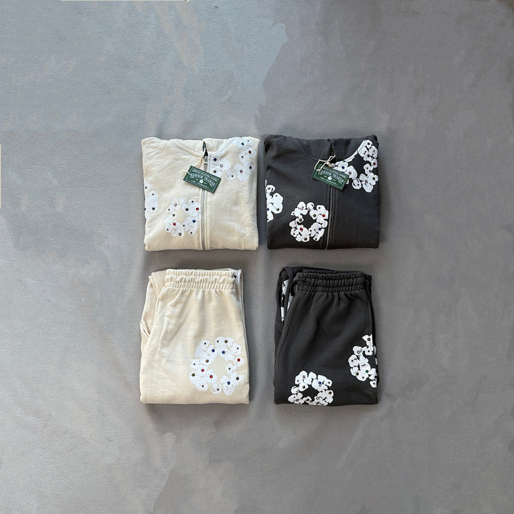 Rhinestone Cotton Wreath Zip Hoodie