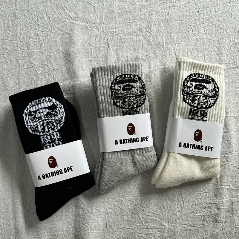 A Bathing Ape Crew Socks - Black/White/Gray/Cream