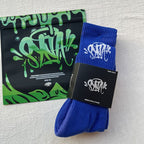 Blue Crew Socks with Graffiti Logo Twin Pack