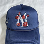 Navy Trucker Cap with NY Logo and Lips Embroidery
