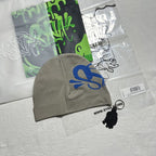 Grey Beanie Hat with Blue Graphic Logo