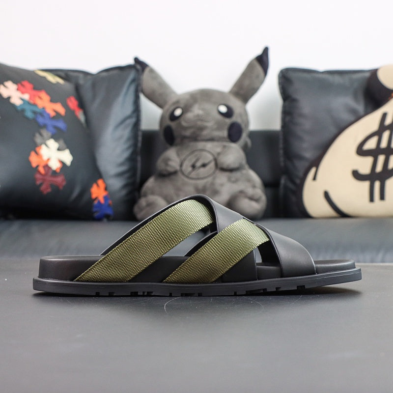 Hermes Izmir Sandal - Black/Khaki