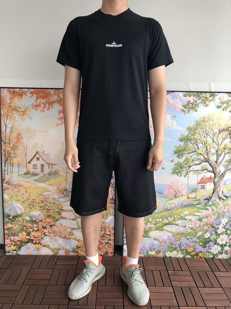Black White Large Logo Stone Island T-Shirt