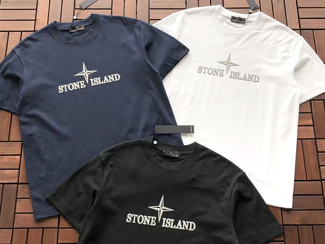Black White Script Logo Stone Island T-Shirt