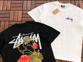 Black White Floral Graphic Stussy T-Shirt