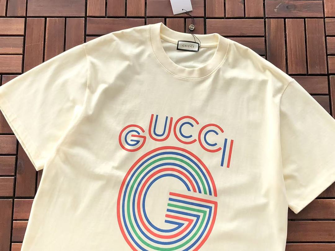 Cream Rainbow Logo Gucci T-Shirt