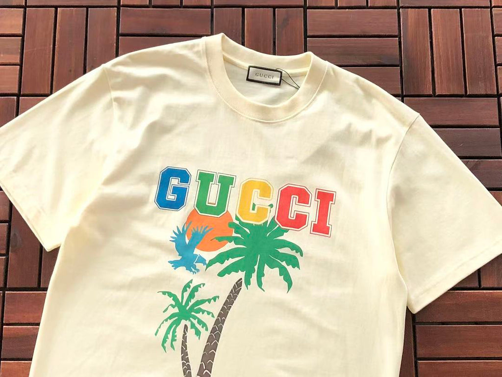 Cream Palm Tree Logo Gucci T-Shirt
