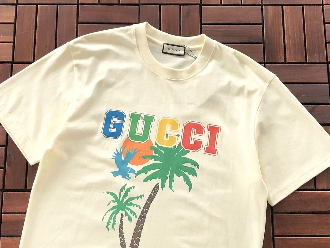Cream Palm Tree Logo Gucci T-Shirt