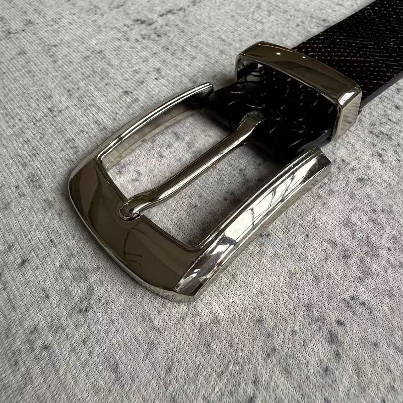 Unknown Brand Snakeskin-Embossed Belt - Black