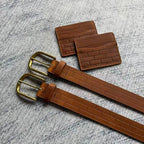 Brick-Embossed Leather Belt - Tan/Cognac