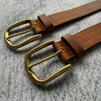 Brick-Embossed Leather Belt - Tan/Cognac