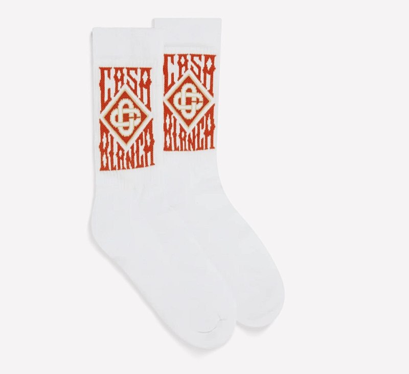 Casablanca Logo Crew Socks White Orange