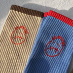 Color Block Crew Socks with Embroidered Face