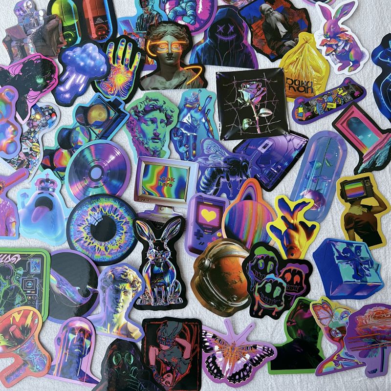 Holographic Vaporwave Aesthetic Sticker Pack Set