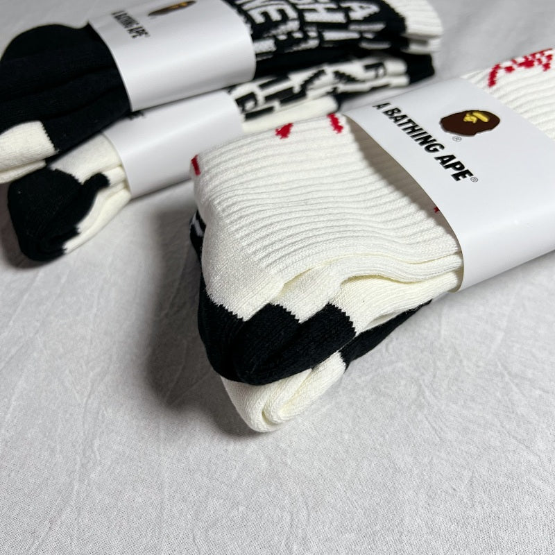 A Bathing Ape Socks - Black/White/Pink/Neon Green/Yellow/Blue