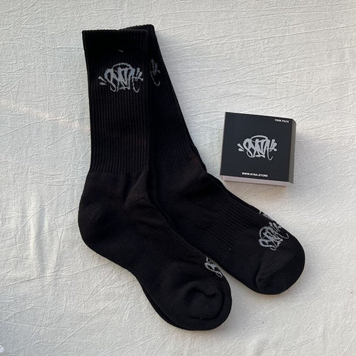 Black Crew Socks with Graffiti Logo Twin Pack