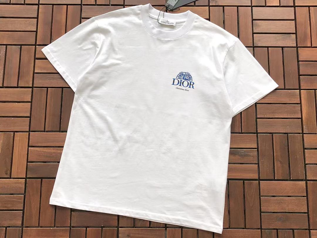 Black White Logo Stone Island Dior T-Shirt