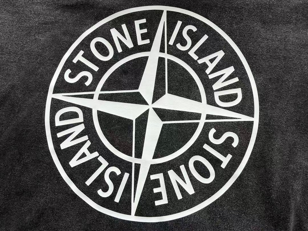 Black White Text Logo Stone Island T-Shirt