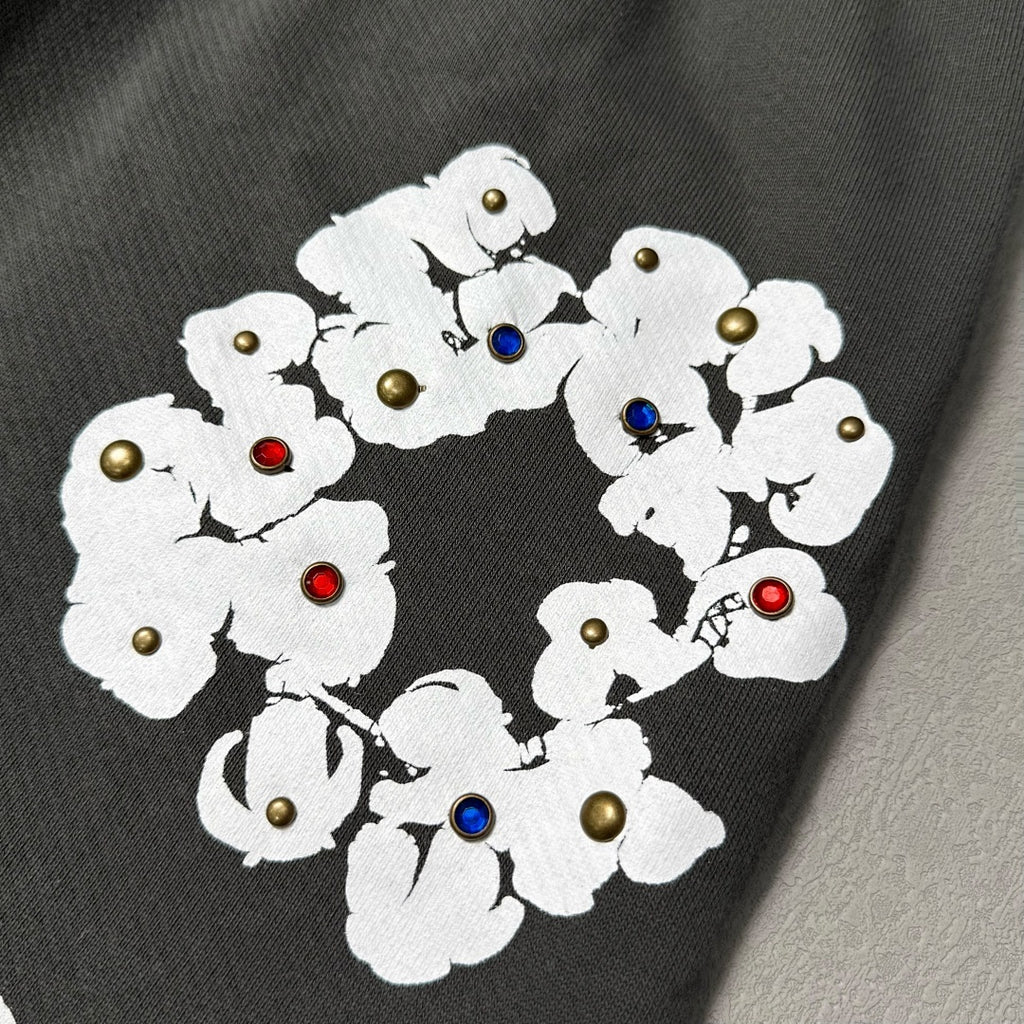 Rhinestone Cotton Wreath Zip Hoodie