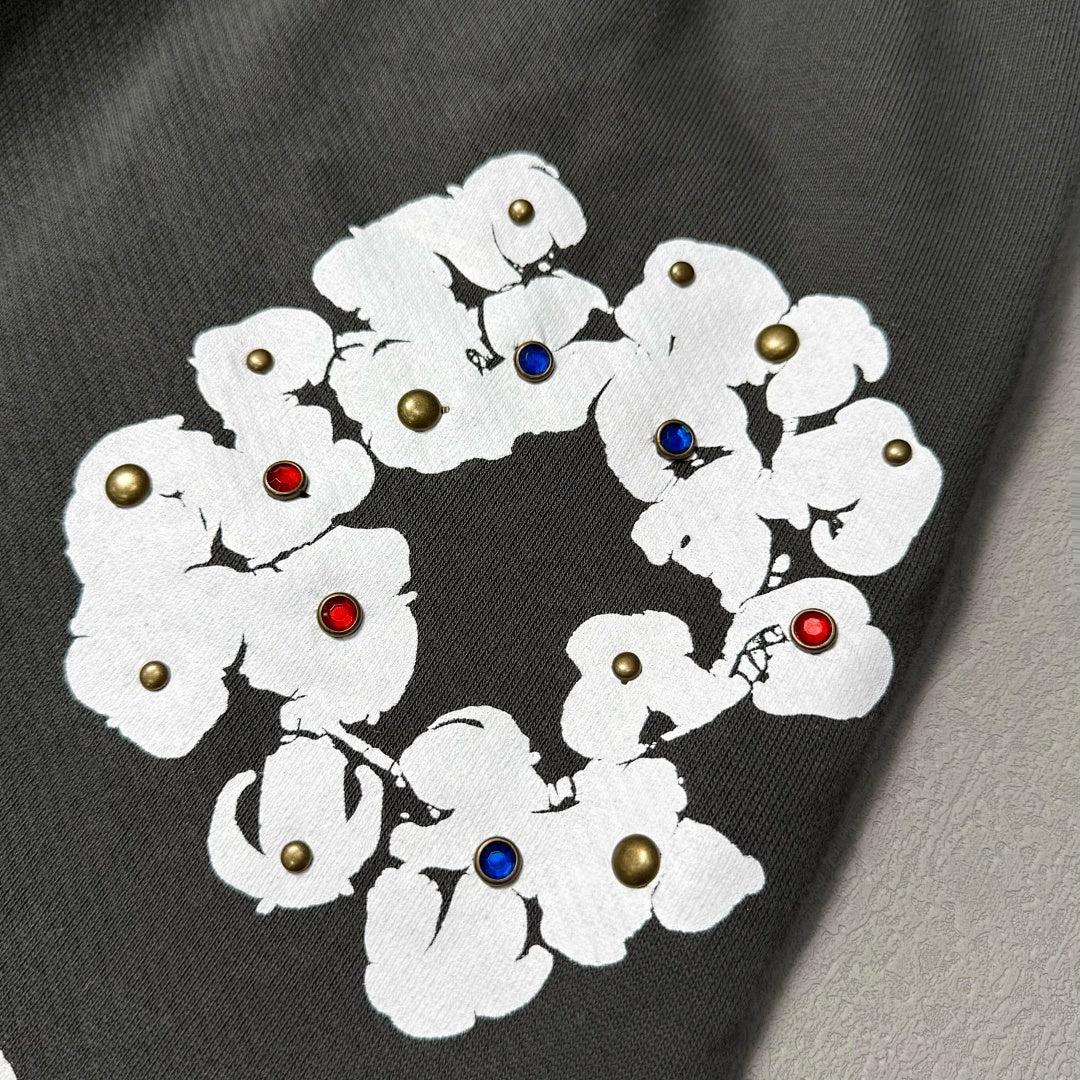 Rhinestone Cotton Wreath Zip Hoodie