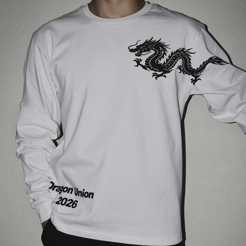 Unknown Brand Dragon Graphic Zip Hoodie - Black/White
