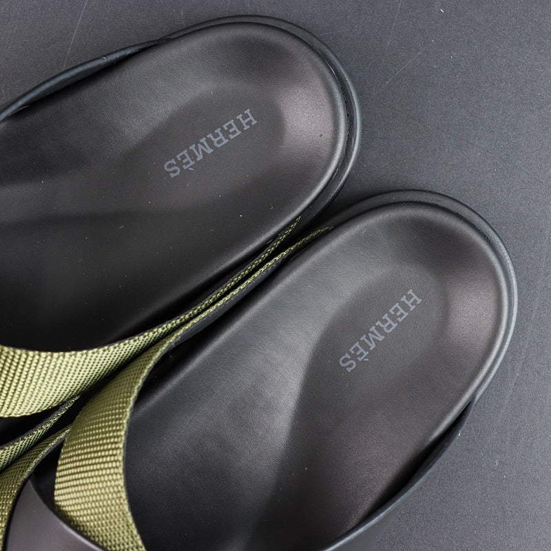 Hermes Izmir Sandal - Black/Khaki