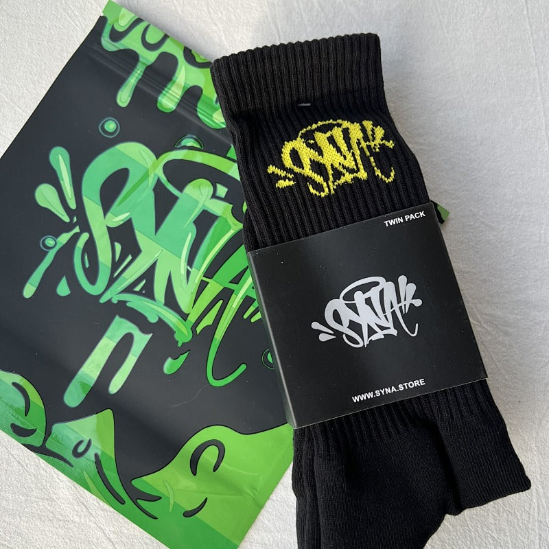Black Crew Socks with Graffiti Logo Twin Pack