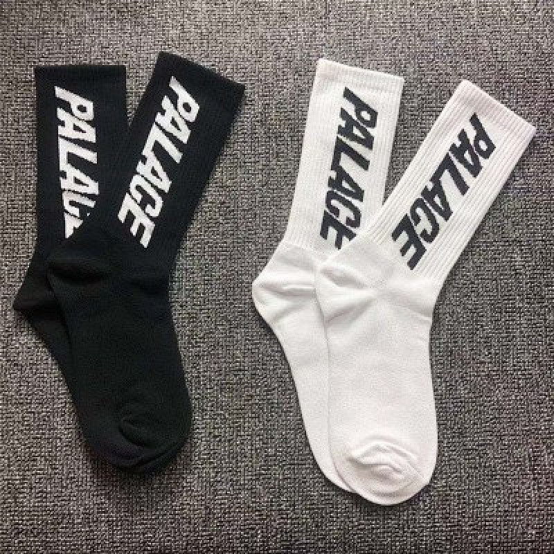 Palace Logo Crew Socks Black and White
