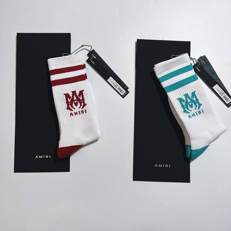 AMIRI Athletic Crew Socks - White/Red/Teal