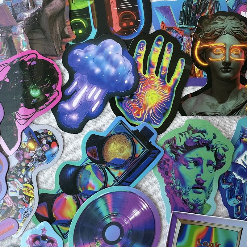 Holographic Vaporwave Aesthetic Sticker Pack Set