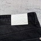 Black Washed Denim Shorts - Tiger/Sakura Embroidery