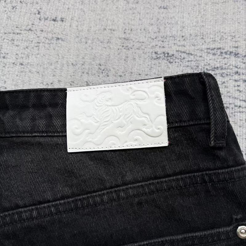 Unknown Brand Black Washed Denim Shorts - Tiger/Sakura Embroidery