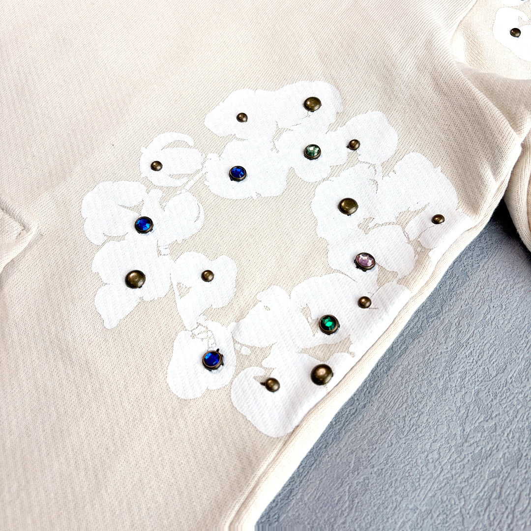 Rhinestone Cotton Wreath Zip Hoodie